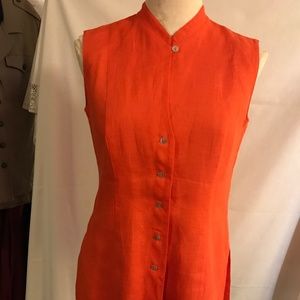 Vintage Doncaster linen sleeveless top, tangerine, 4 petit